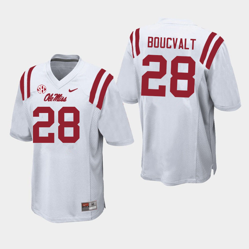 Men #28 Lex Boucvalt Ole Miss Rebels College Football Jerseys Sale-White